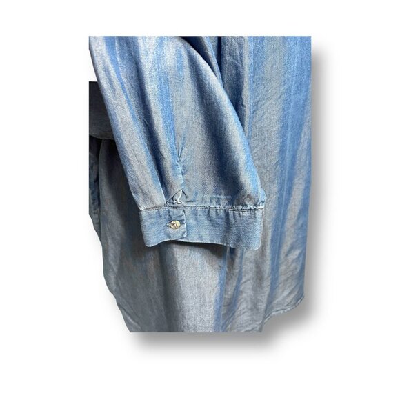 Studio JPR 1X Blue Chambray Denim Look Blouse Long Sleeve Tunic Top Boho Casual - Picture 7 of 10